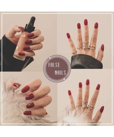 24pcs Dark Red Glossy False Nails Full Cover Short Acrylic Press on Fake Nails for Women and Girls - Buy Online on GoSupps.com