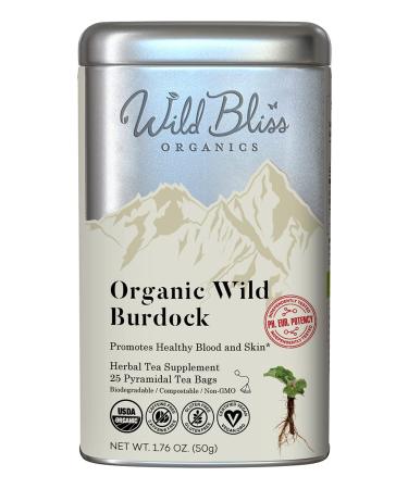 Organic Wild Burdock Root Tea - Caffeine Free Herbal Detox Support - Pharmacopoeia Quality - 25 Plant Based Tea Bags Burdock Root 25 Tea Bags