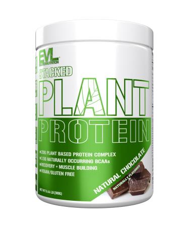 Evlution Nutrition Stacked Plant Protein Powder Vegan Non-GMO Gluten-Free Probiotics BCAAs Fiber Plant-Based Protein Complex 300G (Natural Chocolate) Natural Chocolate 0.66 Pound (Pack of 1)