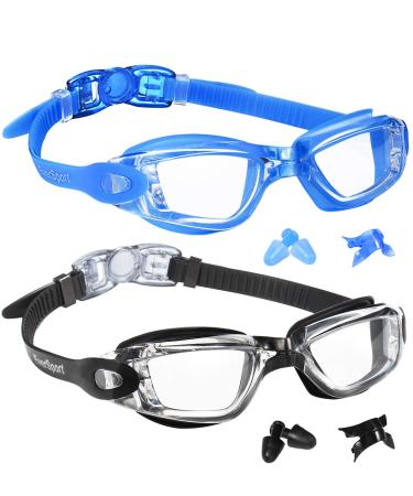 EverSport Swim Goggles Pack of 2 Swimming Goggles Anti Fog for Adult Men Women Youth Kids Crystal Blue & Black