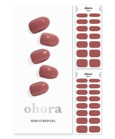 ohora Semi Cured Gel Nail Strips (N Cream Rose) - Works with Any Nail Lamps Salon-Quality Long Lasting Easy to Apply & Remove - Includes 2 Prep Pads Nail File & Wooden Stick - Red