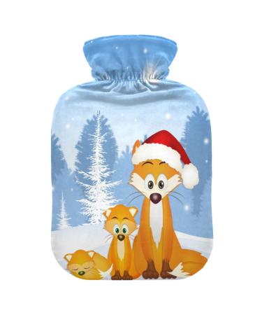 Fox Family at Christmas hot water bottle with soft fleece cover 2 litre hot water bag for hot and cold compresses