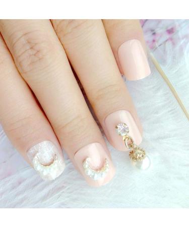 Shop Hujl 3D Pearl Acrylic Fake Nails - Short Light Orange Full Cover DIY Manicure Tips | International Shipping - Buy Online on GoSupps.com