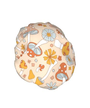 Cute Cartoon Mushrooms Shower Cap for Women | Reusable Waterproof Hair Protector | Adjustable & Stretchy Shower Hat | Retro Floral Hippie Design - Buy Online on GoSupps.com