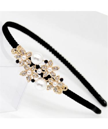 Crystal Flower Butterfly Hair Hoop Rhinestone Pearl Headband 1920s French Hair Band Vintage Velvet Hair styling Headpiece Accessories for Women(Black B)