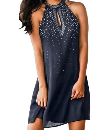 Esdra Women's Summer Floral Halter Neck Mini Dress - Black | Sleeveless A-line Beach Vacation Sundress - Buy Online on GoSupps.com