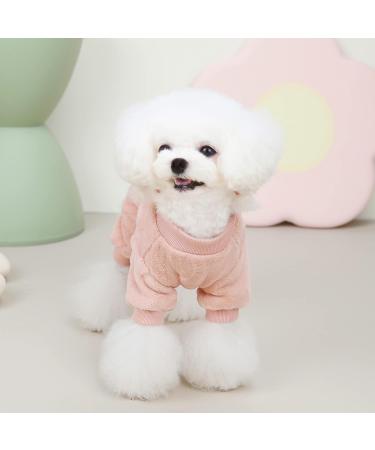 Izefia Dog Sweater | Fleece & Wool Winter Pajama for Small & Medium Dogs | Warm Twist Print Overall | Pink - 25 cm Back Length - Buy Online on GoSupps.com