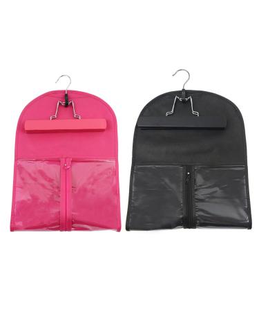 2-Piece Wig Storage Bags with Wooden Hangers - Portable Dustproof Hair Extensions Storage (Black & Pink) - Buy Online on GoSupps.com