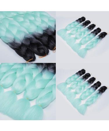 Showjarlly Jumbo Braid Artificial Hair - Ombre 24 Inch Kanekalon Braid Extensions 5 Pack for Crochet Twist & Box Braid - Black/Light Green (61cm) - Buy Online on GoSupps.com