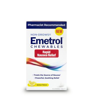 Emetrol Chewables for Rapid Nausea Relief, Pharmacist-Recommended and Non-Drowsy, Lemon Flavor, 42 Tablets