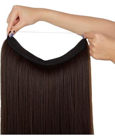 Halo Long Synthetic Hair Extensions Invisible Wire Headband 22 Inch Straight 4.4 Oz - Heat Resistant Fiber - No Clip - Dark Brown Mix Light Auburn - Buy Online on GoSupps.com