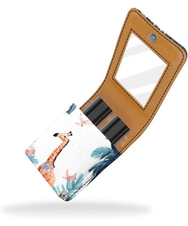 Buy Stylish Lipstick Case - Leather Lip Gloss Organizer with Mirror | Mini Holder Bag in Flamingo Giraffe & Palm Tree Design - Buy Online on GoSupps.com