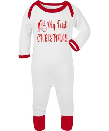 My First Christmas Sleepsuit | Baby Boy Girl Unisex 0-3 Months | 100% Combed Cotton | White/Red Trim - Buy Online on GoSupps.com