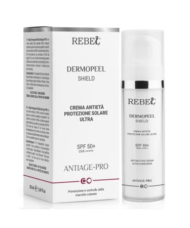 Licofarma Rebel DERMOPEEL SHIELD | Ultra Anti-Ageing Sun Protection Face Cream SPF 50+ | UVA + +++ Protection | With Peptides | Anti-Aging Anti-Spot and Anti-Wrinkle | 95% Natural Origin | 50 ml Bottle