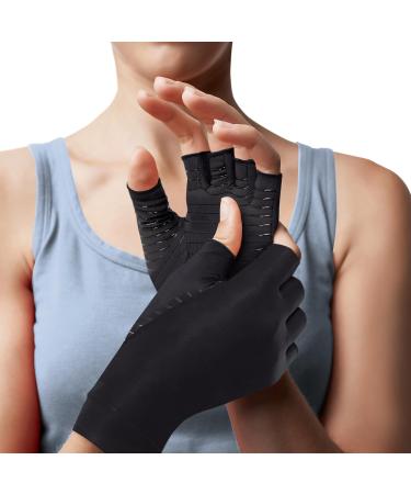 BraceAbility Carpal Tunnel Compression Gloves - Fingerless Copper Arthritis Gloves for Men and Women - Hand Pain Relief Rheumatoid Arthritis Circulation Swelling Tendonitis Support (S - Pair) Small