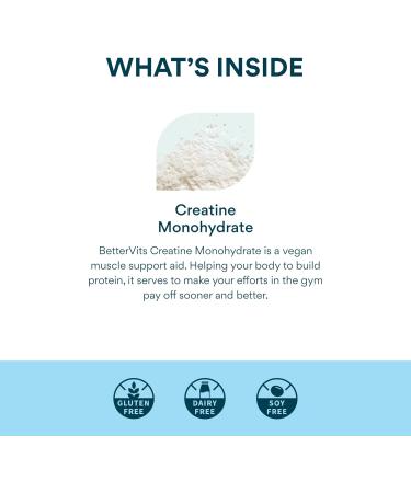 Bettervits Creatine Monohydrate Powder | Micronised | Pre & Post Workout | Unflavoured | 300g | 60 Servings - Buy Online on GoSupps.com