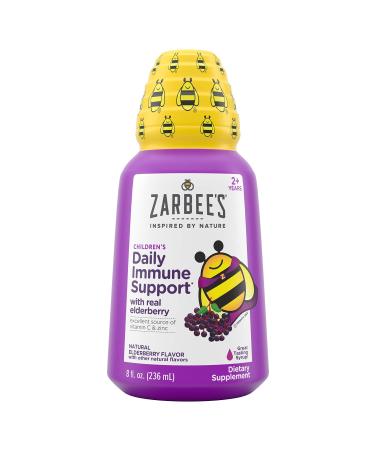 Zarbee's Black Elderberry Syrup for Kids Daily Immune Support with Vitamin C Zinc & Real Elderberry Childrens Liquid Supplement 8 fl Oz Kids Elderberry Syrup 8oz