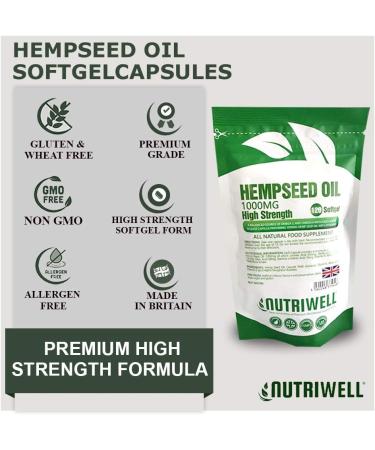 Hemp Seed Oil 1000mg 120 Softgels Capsules | High Strength Omega 3 & 6 Supplement | Made in UK by Nutri Well - Buy Online on GoSupps.com