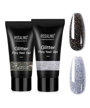 Rosalind glitter poly nails gel 2 colors 30ml glitter black silver quick extension building acrylic nail gel nail extension gel nail extension gel for beginners professional salon home diy set5 - Buy Online on GoSupps.com