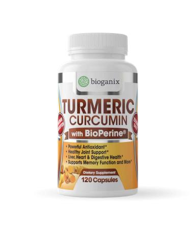 Bioganix Turmeric Curcumin Supplement with BioPerine 1000 mg (120 Capsules) | Vegan Pills for Joint Pain Relief, Anti-Inflammatory, Support Brain & Heart Health, 2 Month Supply Turmeric Original