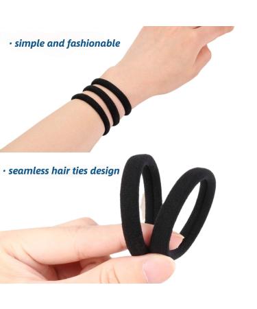 50 Black Seamless Hair Ties for Women - Strong Hold Ponytail Holders - No Damage to Thick Hair - 2 Inch Diameter - Pack of 50 - Buy Online on GoSupps.com
