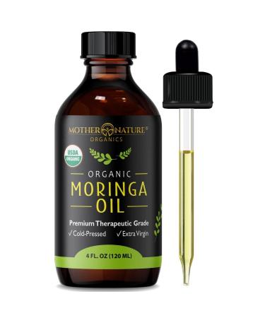 Moringa Oil - Organic USDA Certified, 100% Pure, Cold Pressed & Unrefined Vegan Oil - Natural Moisturizer for Skin, Face, Body & Hair - Great For Fine Lines, Wrinkles - by Mother Nature Organics (4 Ounce) 4 Fl Oz (Pack of 1)