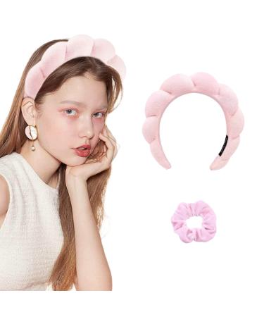 JetlagClock Spa Headband Sponge Headbands Padded Soft Hairband for Women Girls Fashion Hair Hoop Christmas Gifts Headwear Non Slip Thick Thin Hair Accessory Head Wraps for Spa Wash Face Makeup(Pink)
