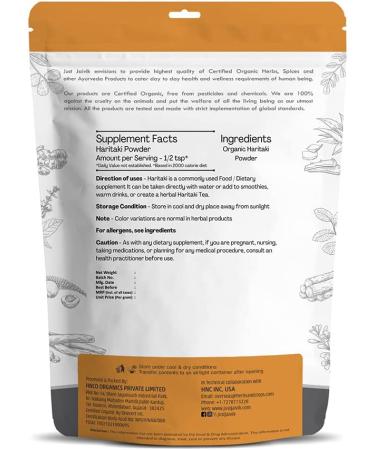 Organic Haritaki Powder - 227g USDA Certified - Ayurvedic Herb for Detox & Rejuvenation - Buy Online on GoSupps.com