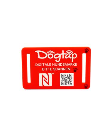 DogTap Light Big digital dog brand for medium to large dogs with NFC chip and QR code for contact details and profile made of silicone waterproof flexible 67 x 40 mm red