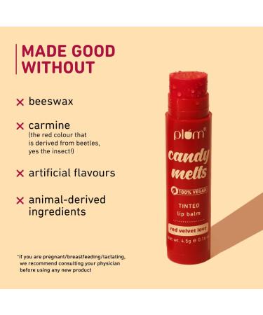 Plum Candy Melts Red Velvet Love Tinted Lip Balm | Moisturizes & Nourishes | Hydrates Dry & Chapped Lips | 100% Vegan | 4.5G (4.5 G (Pack Of 1) Red) - Buy Online on GoSupps.com