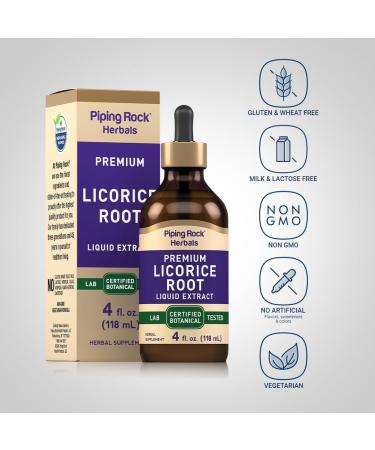 Piping Rock Licorice Root Extract Tincture | 4 Fl Oz | Liquid Herb Drops | Vegetarian Supplement | Alcohol Free | Non-GMO Gluten Free - Buy Online on GoSupps.com
