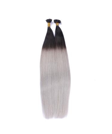 Keratin Bonding Hair Extensions - #1B/Silver Ombre 40cm 100 Strands 100% Remy Real Hair - U-Tip Extensions by Novon Hair Extent - Buy Online on GoSupps.com