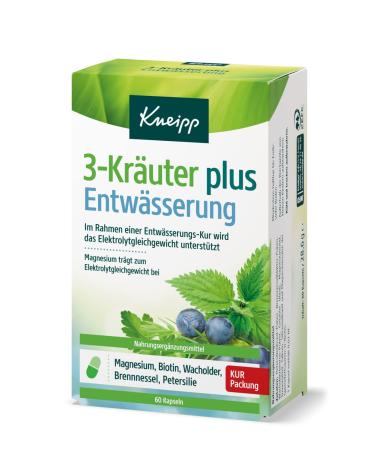 Kneipp 3-herbs plus drainage-naturally support drainage magnesium biotin nettle leaves wax berries-petilien herb powder 60 capsules