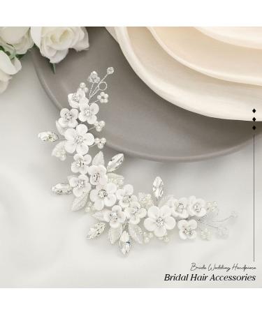 Unicra Silver Flower Wedding Hair Vine with Pearls and Rhinestones - Bridal Hair Piece for Women and Girls - Buy Online on GoSupps.com