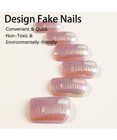 Chrome Press On Nails | Short Square Full Cover Fake Nails - 24 Pcs Glossy Acrylic Glue-On Designs for Women - Buy Online on GoSupps.com