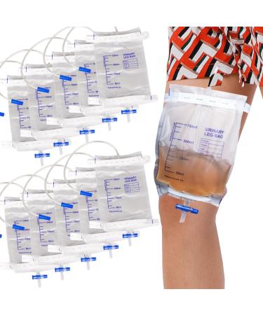 10 Pack Leg Urinary Drainage Bags with Cloth Straps Anti-Reflux Valve 750ml Urine Leg Bags Easy Push-Button Drain 2 Adjustable Elastic Bands Urinary Bag for Home and Hospitals Health Aids