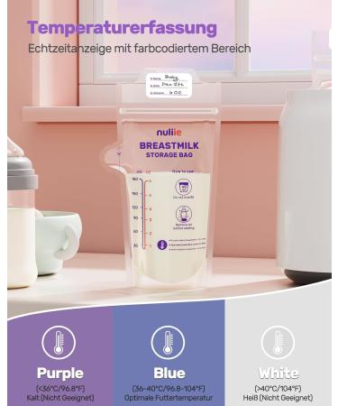 Nuliie 120-Piece BPA-Free Breast Milk Storage Bags - Temperature-Sensitive Spout-Proof Space-Saving (180ml) - Ideal for Breastfeeding - Buy Online on GoSupps.com