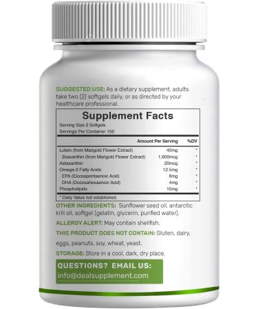 Lutein and Zeaxanthin Supplements 40mg Per Serving 300 Softgels Plus Astaxanthin Omega-3s & Phospholipids Non-GMO 300 Count (Pack of 1) - Buy Online on GoSupps.com