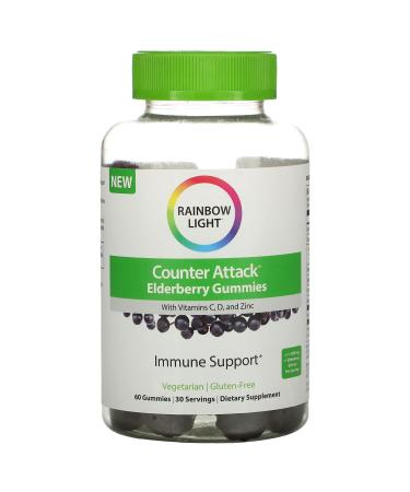 Rainbow Light Counter Attack Elderberry with Vitamin C D and Zinc 60 Gummies