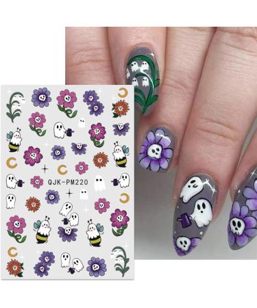 JMEOWIO Halloween Nail Art Stickers - 9 Sheets of Cute Flower & Ghost Designs | Self-Adhesive Nail Decor Accessories - Buy Online on GoSupps.com