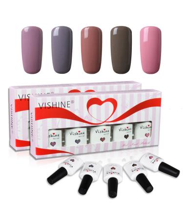 Vishine Soak Off UV LED Gel Nail Polish Multicolor Varnish Gift Set Of 5pcs X 10ml for Nail Art TX016