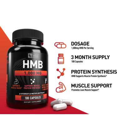 HMB Capsules 1000 mg | Supports Muscle Mass & Protein Synthesis | 180 Count for Improved Body Composition | Buy Internationally - Buy Online on GoSupps.com
