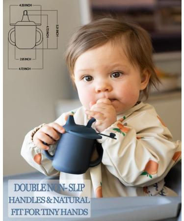 Elephant Silicone Sippy Cup | Transition Straw Cup for Babies 6m+ | 3-in-1 Training Cup with Cleaning Brush | BPA Free | Microwave & Dishwasher Safe | 7oz Bluestone - Buy Online on GoSupps.com