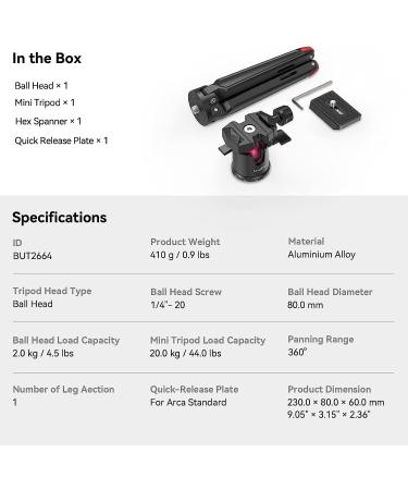 SmallRig Mini Tripod with Arca-Type QR Plate & 360 Ball Head - Portable for Cameras, DSLRs, Phones, GoPro | BUT2664 - Buy Online on GoSupps.com