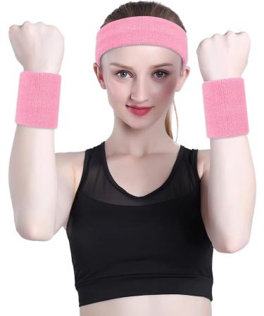 Onupgo Welding Band Set - Striped Terry Sports Training Bracelet & Headband | Sweat Absorbing Moisture Transport Light Pink - Buy Online on GoSupps.com