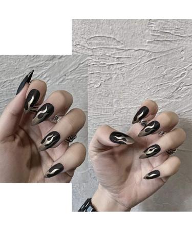 24Pcs Matte False Nail Black Stiletto Long Salon Nail Tips Full Cover Art Design Acrylic Fake Nails for Women and Girls - Buy Online on GoSupps.com
