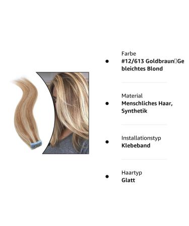 Elailite 20 Piece Real Hair Tape-In Extensions - Smooth 60cm 50g #12/613 Golden Brown & Bleached Blonde Hair Extensions - Buy Online on GoSupps.com