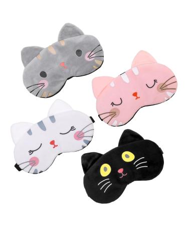 KLEBREIS 4 Pcs Cute Eyemask for Sleeping Kids Cartoon Cat Sleepingmask Soft and Lightweight Travel Eye Cover Funny Animal Blindfold for Women Men Kids