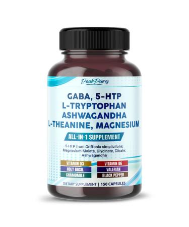 GABA 5-HTP L-Tryptophan Ashwagandha Chamomile L-Theanine Magnesium 150 count (pack of 1)
