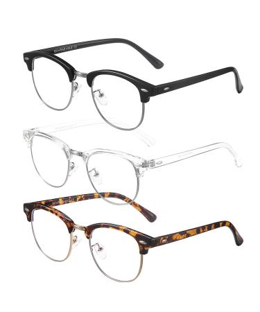 SOAR&EAGLE 3 Pack Blue Light Blocking Glasses,Computer Gaming Glasses,Retro Semi Rimless UV400 Clear Lens Computer Eyewear Bright Black Silver/Crystal Silver/Amber Gold - Buy Online on GoSupps.com